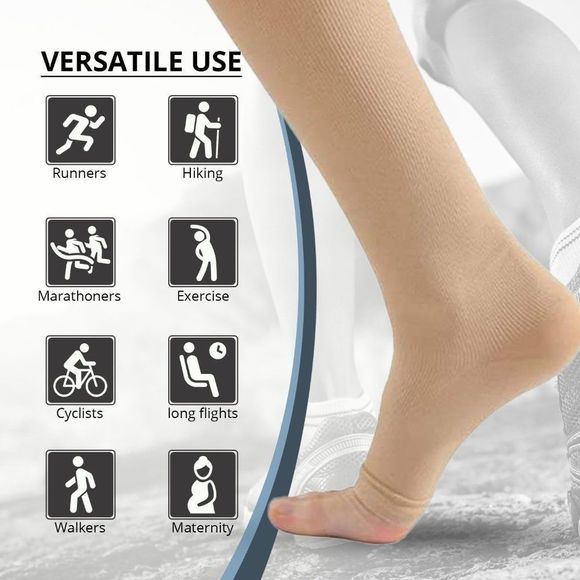 Zipper Compression Socks with Open Toe (XXL) Tan 95% Nylon 5% - Picture 8 of 9